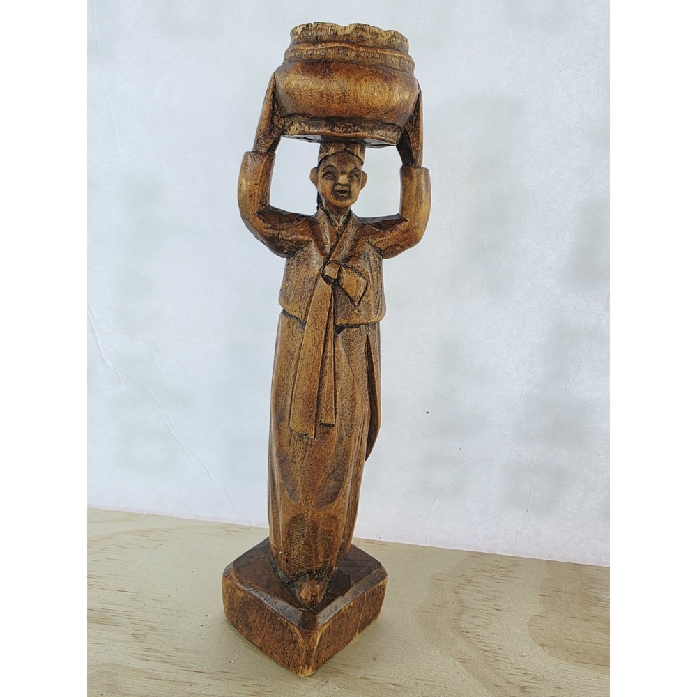 Vintage Hand- Carved Wooden Folk Art Figurine Asian Figure 8"